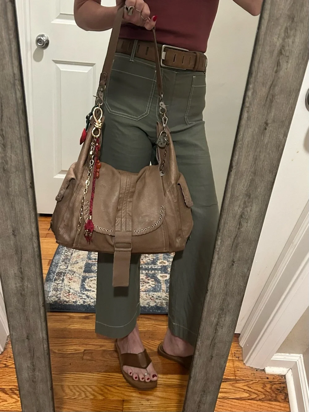 LIKE NEW We The Free Leigh Hobo Distressed Leather Tote in Saddle With Charms